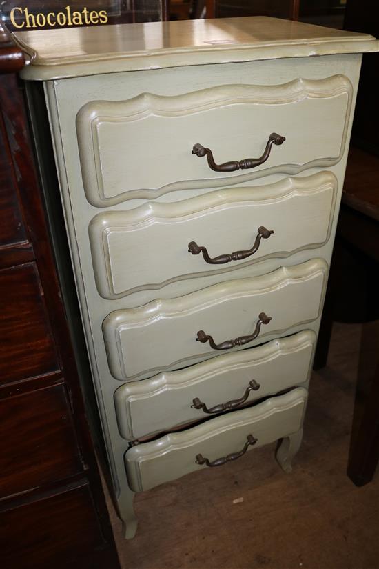 French painted slim chest of 5 drawers